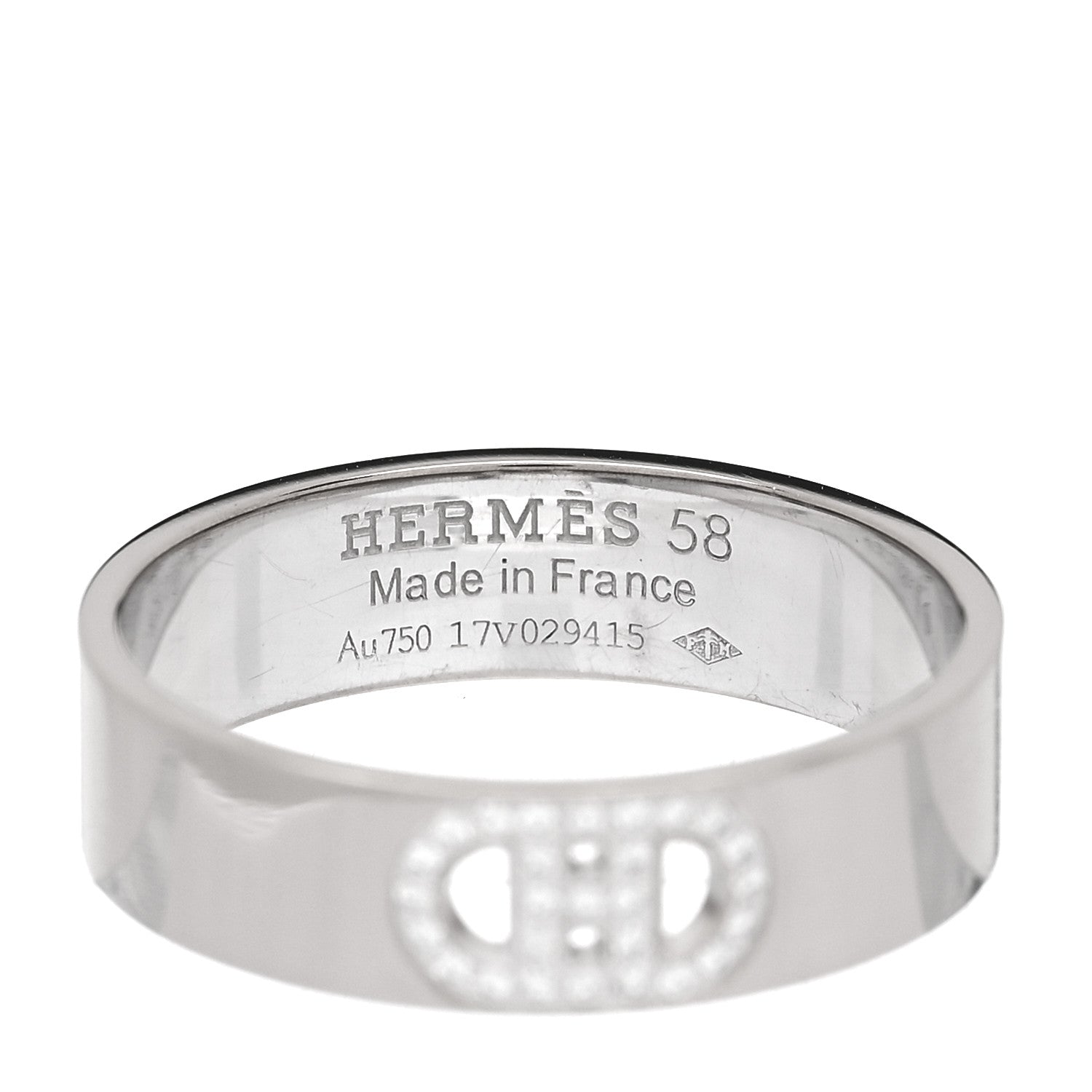 Hermes 18K White Gold Diamond PM H D'Ancre Ring 58 8.25 4 of 5
