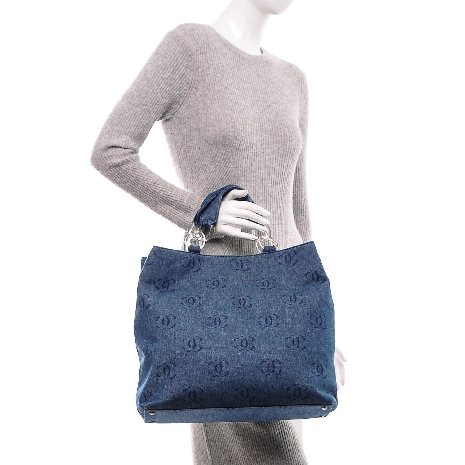 Chanel Denim Large CC Tote Dark Navy Blue 2 of 8