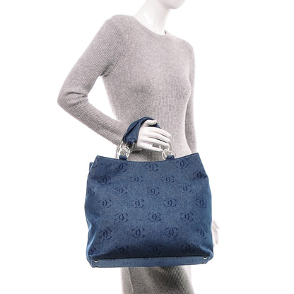 Chanel Denim Large CC Tote Dark Navy Blue 2 of 8