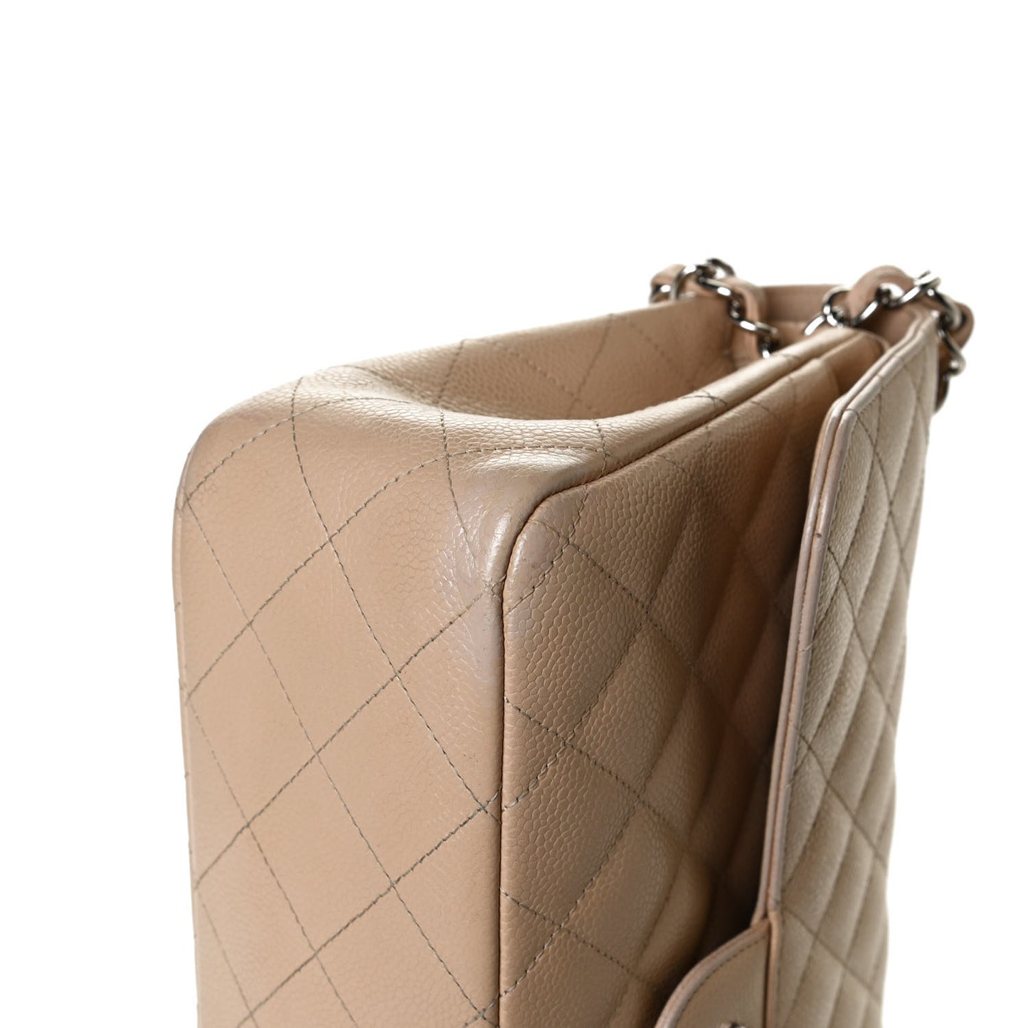 Caviar Quilted Jumbo Double Flap Beige Clair