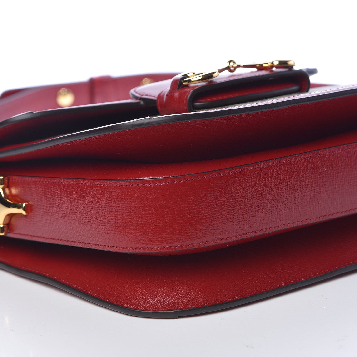 Gucci GG Supreme Monogram Azalea Calfskin Horsebit 1955 Shoulder Bag Beige Ebony New Cherry Red 9 of 10