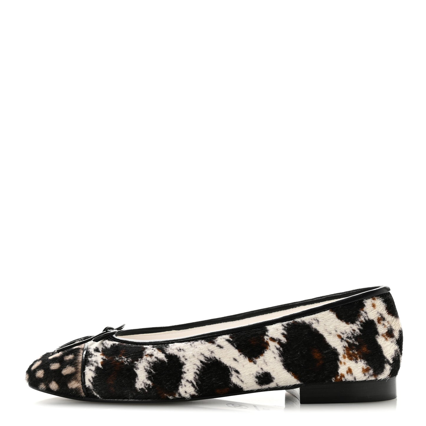 Pony Hair Calfskin Cap Toe CC Ballerina Flats  37 White Brown Black