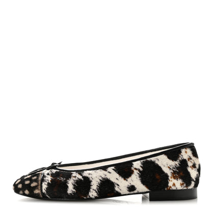 Chanel Pony Hair Calfskin Cap Toe CC Ballerina Flats  37 White Brown Black 1 of 10
