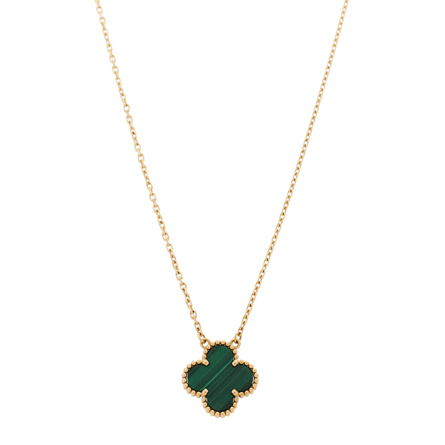 18K Yellow Gold Malachite Vintage Alhambra Pendant Necklace