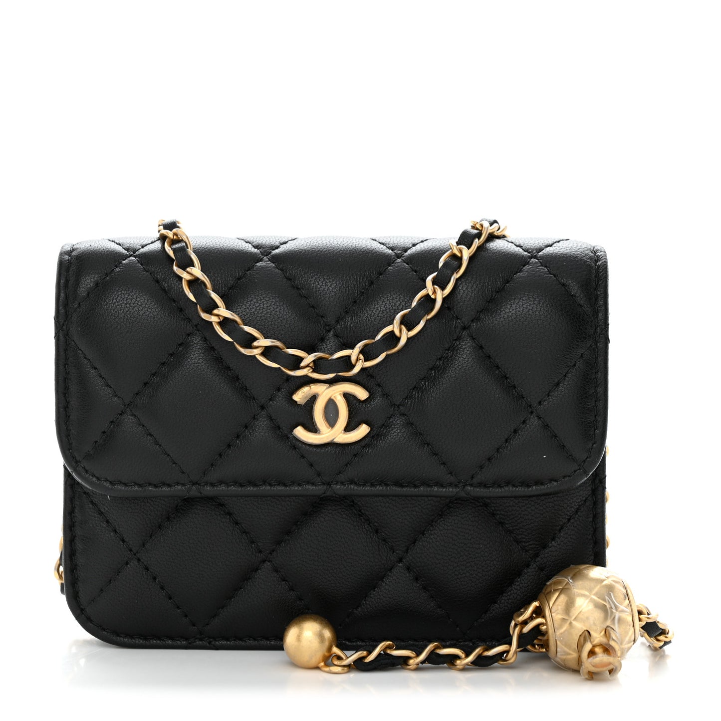 Lambskin Quilted Pearl Crush Clutch With Chain Black