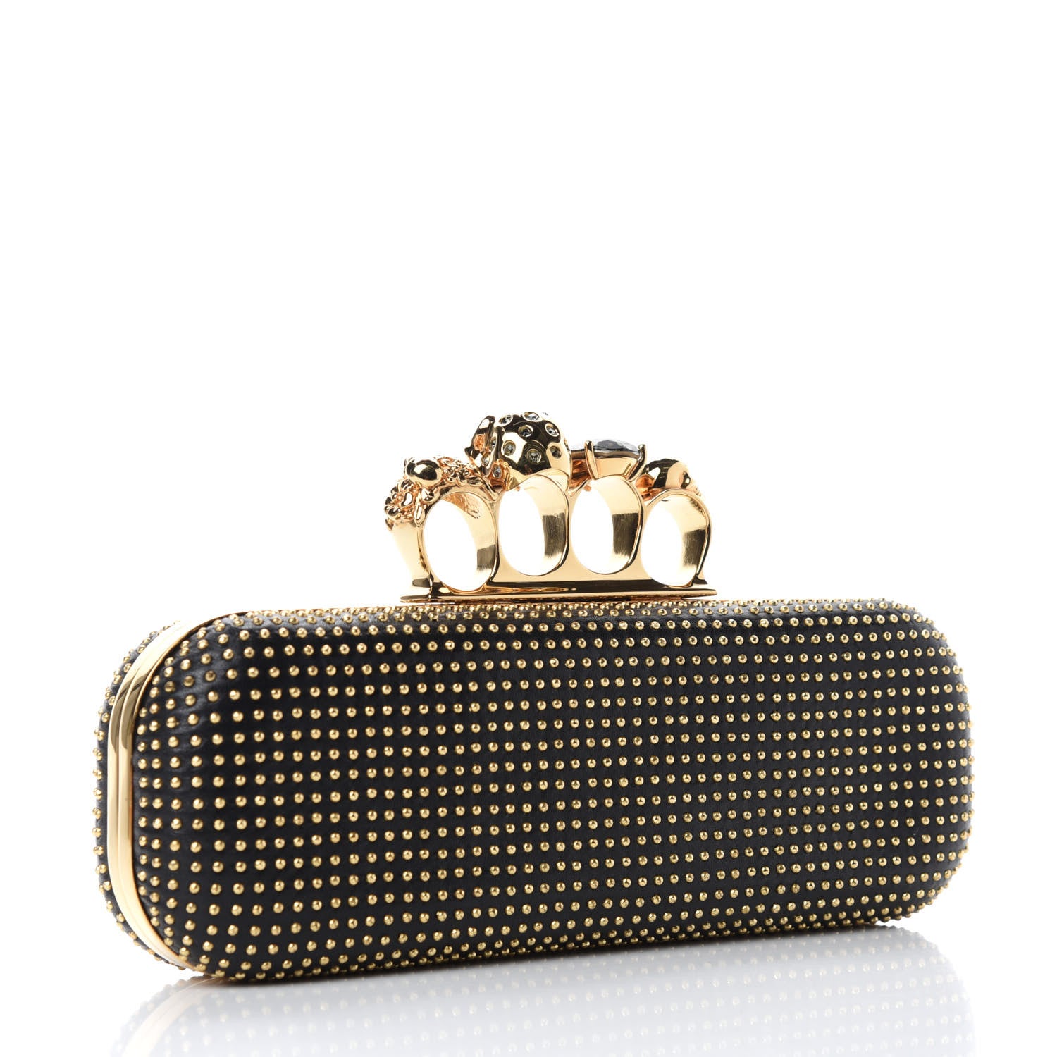 Alexander McQueen Suede Studded Skull Knuckle Box Clutch Black 3 of 11