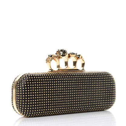 Alexander McQueen Suede Studded Skull Knuckle Box Clutch Black 3 of 11