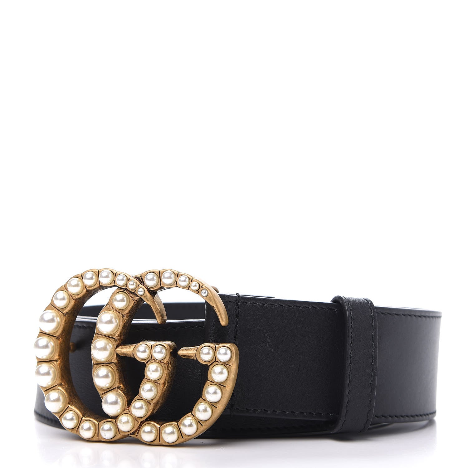 Gucci Moon Calfskin Pearl Double G 40mm Belt 75 30 Black Cream 2 of 4