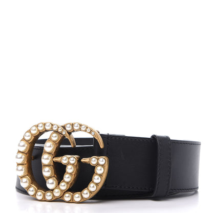 Gucci Moon Calfskin Pearl Double G 40mm Belt 75 30 Black Cream 2 of 4