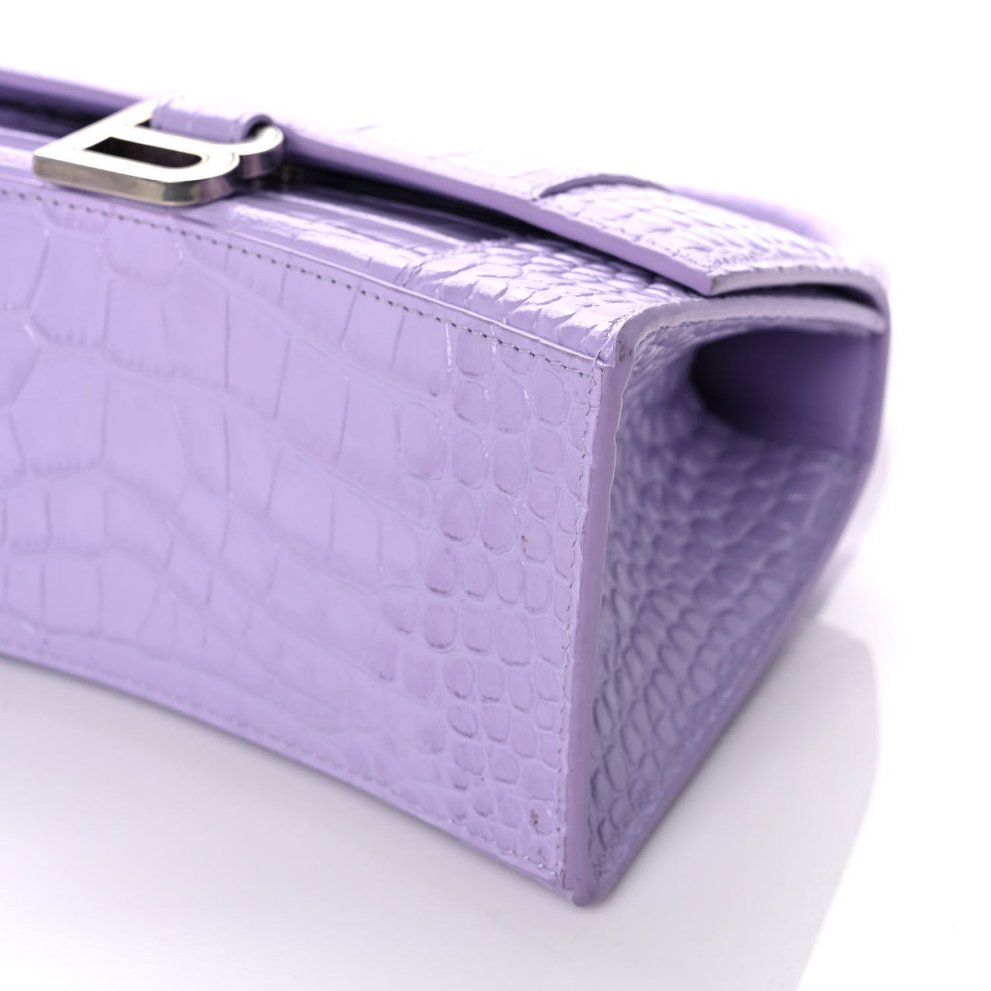 Shiny Calfskin Crocodile Embossed Small Hourglass Top Handle Bag Lilac