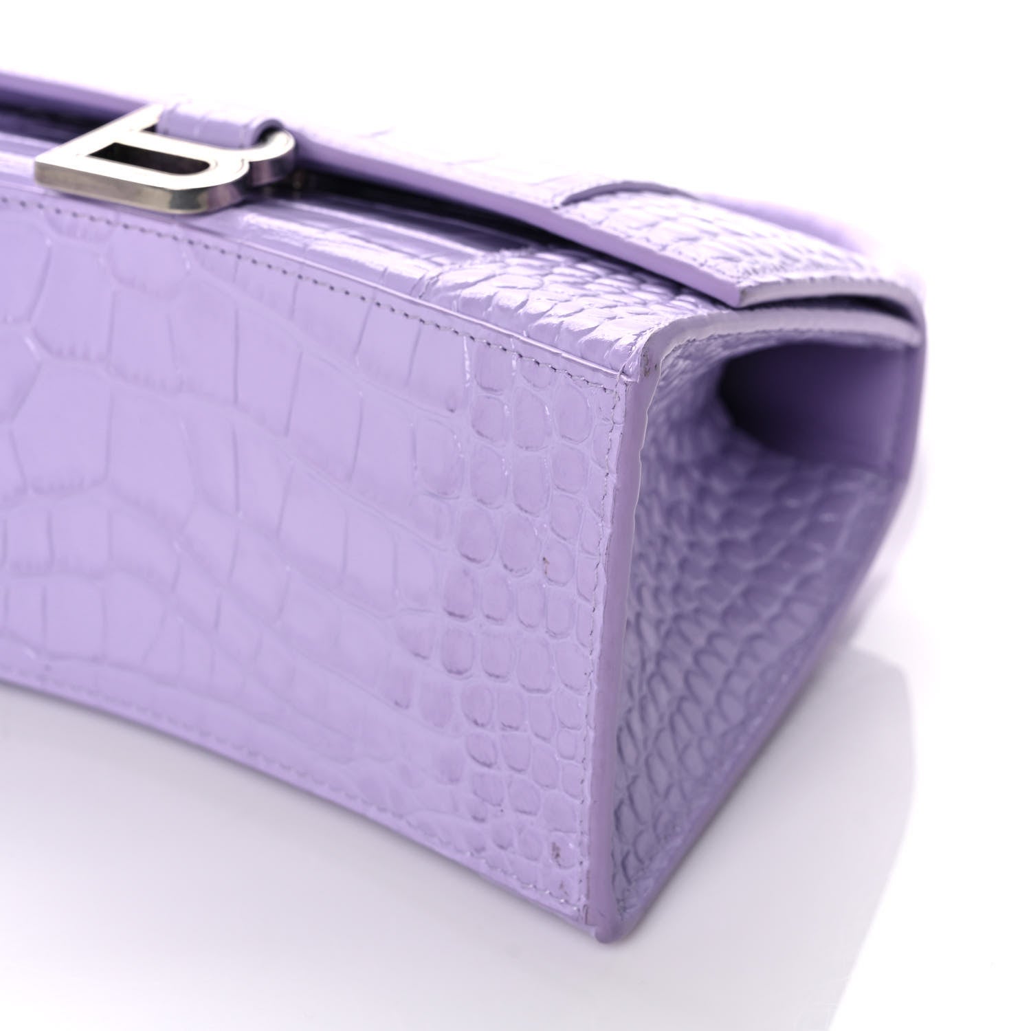 Balenciaga Shiny Calfskin Crocodile Embossed Small Hourglass Top Handle Bag Lilac 9 of 10
