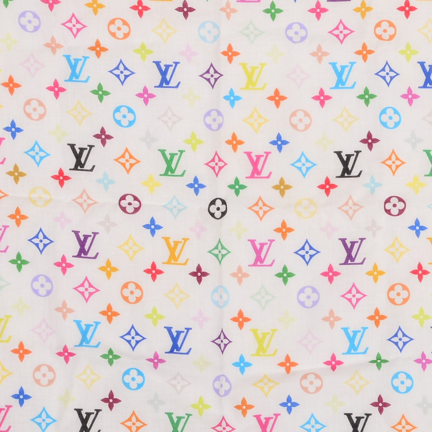 Cotton Monogram Multicolor Square Scarf White