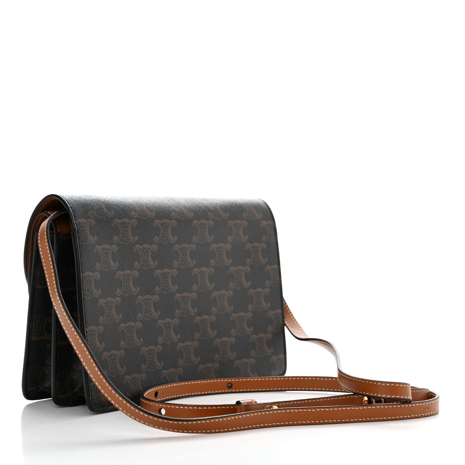 Celine Triomphe Canvas Lambskin Wallet On Strap Tan 3 of 11