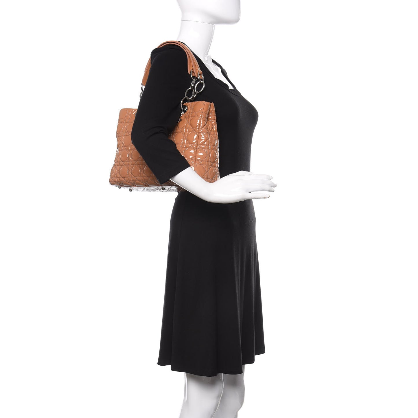 Patent Cannage Medium Dior Soft Shopping Tote Brown