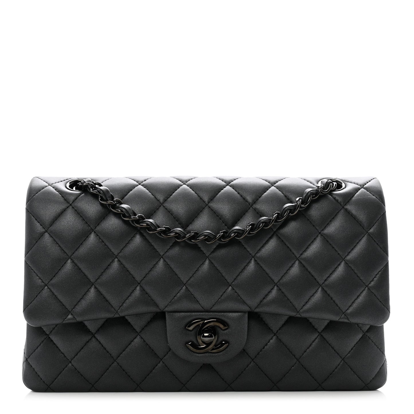 Lambskin Quilted Medium Double Flap So Black