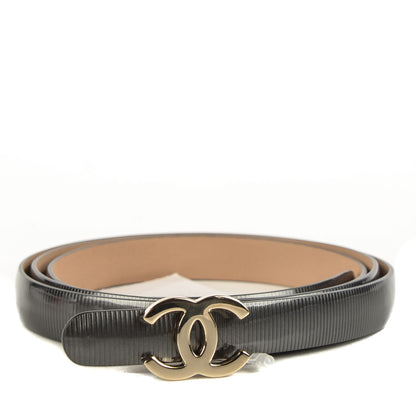Chanel Striated Patent CC Logo Skinny Belt 95 38 Dark Grey 1 of 8