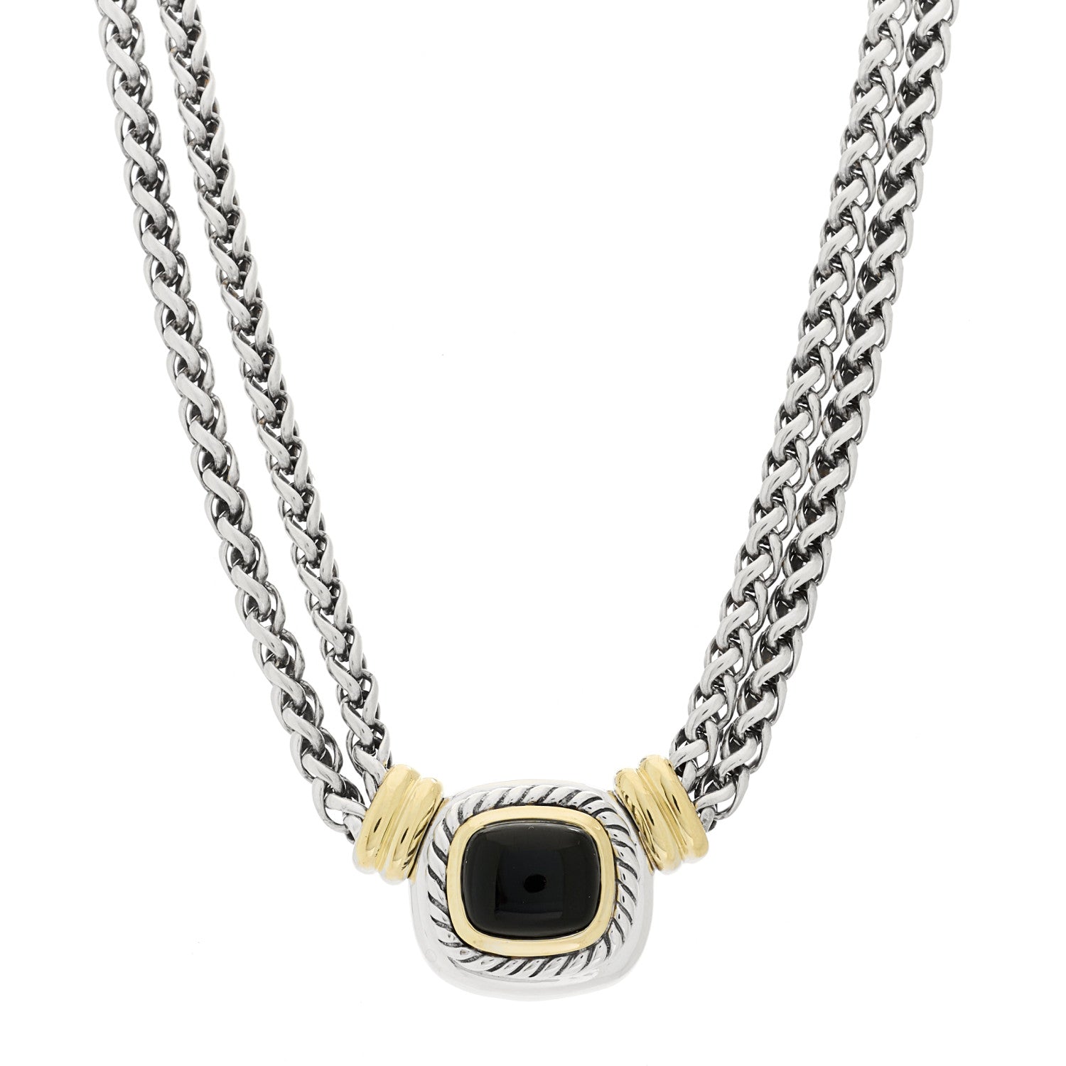 David Yurman Sterling Silver 14K Yellow Gold Black Onyx Double Wheat Chain Necklace 1 of 6