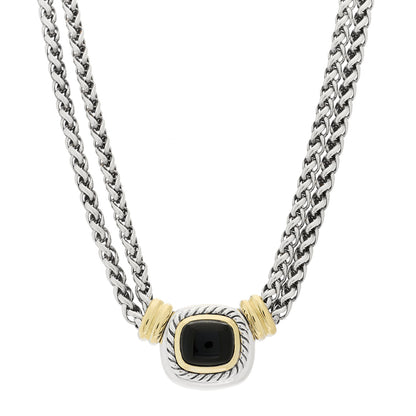 David Yurman Sterling Silver 14K Yellow Gold Black Onyx Double Wheat Chain Necklace 1 of 6