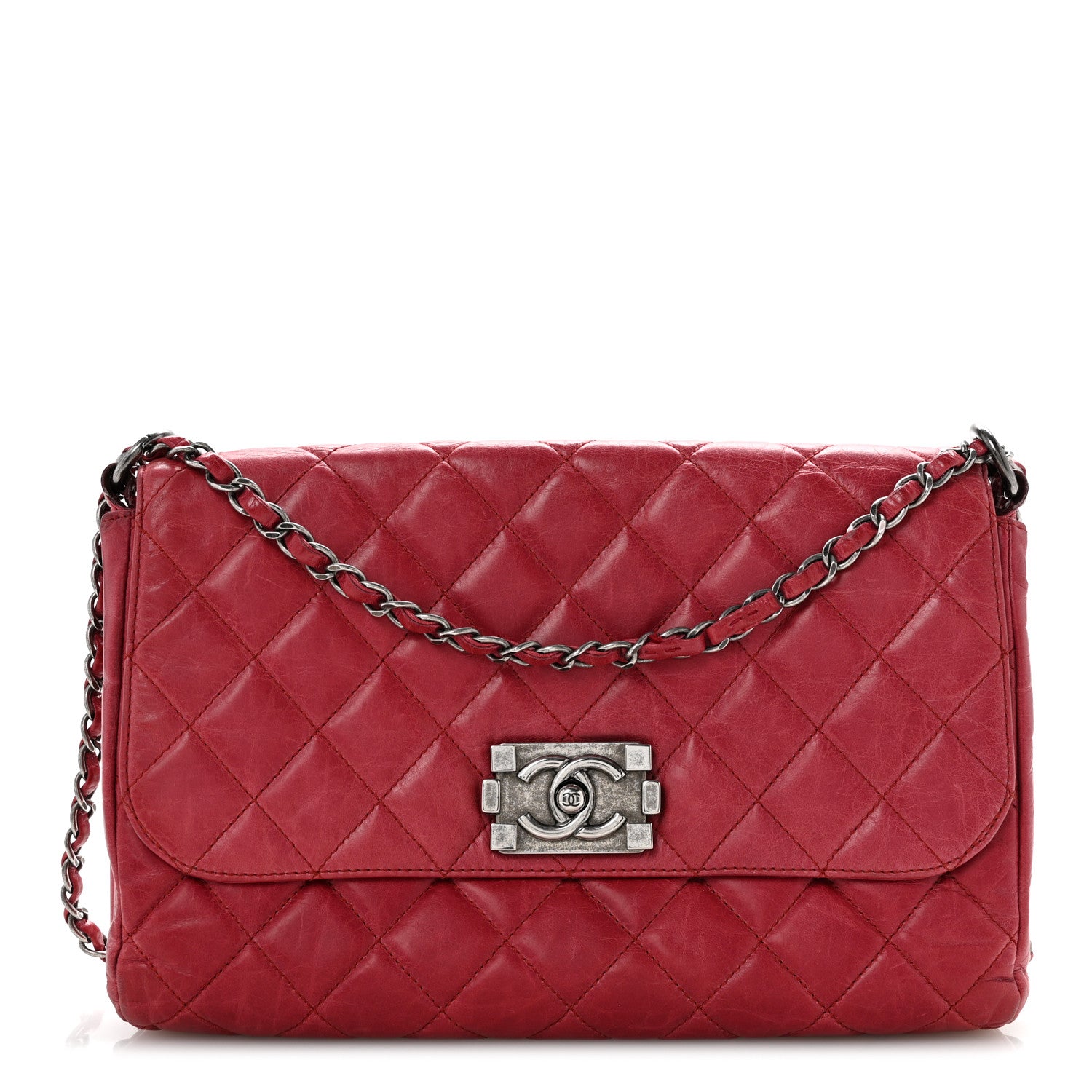 Chanel Glazed Calfskin Quilted Soft Boy Flap Red 1 of 14