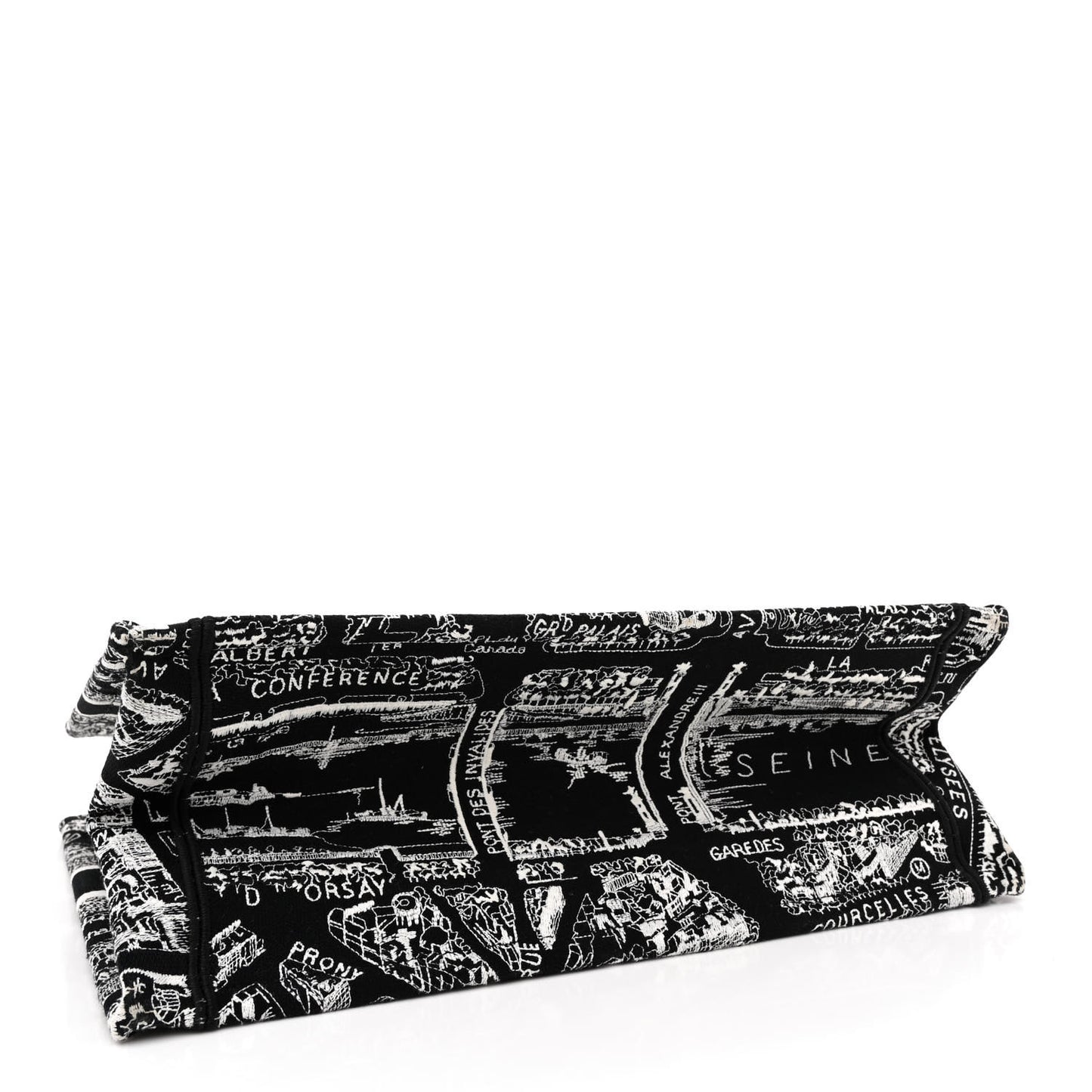 Canvas Embroidered Medium Plan De Paris Book Tote Black White