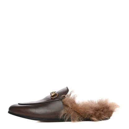 Gucci Calfskin Fur Womens Princetown Slippers 36.5 Brown 1 of 27