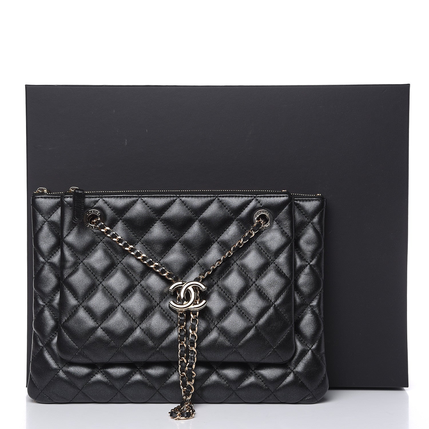 Chanel Shiny Lambskin Quilted Clutch With Chain Black 10 of 10