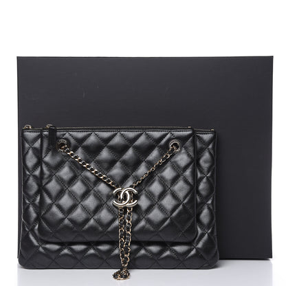Chanel Shiny Lambskin Quilted Clutch With Chain Black 10 of 10
