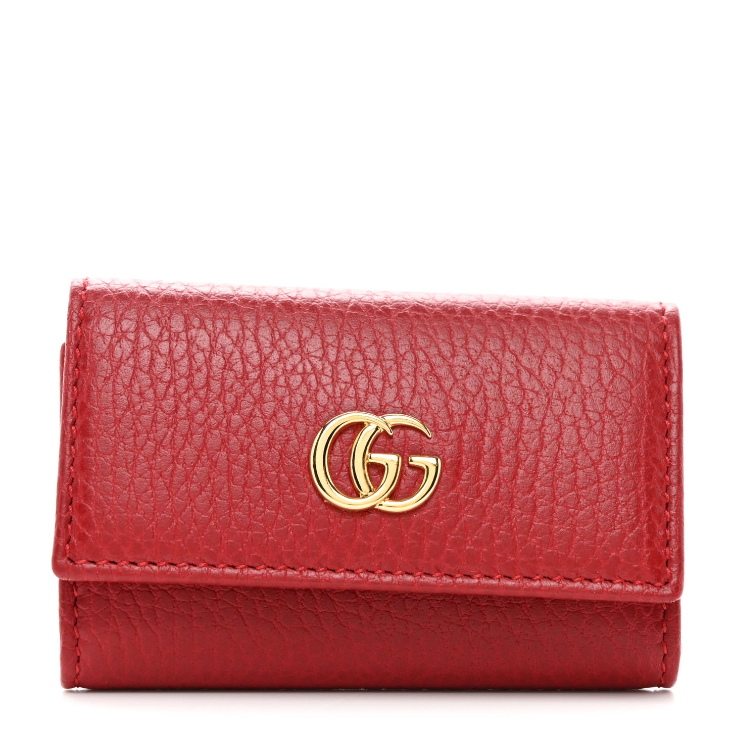 Pebbled Calfskin GG Marmont 6 Key Holder Hibiscus Red