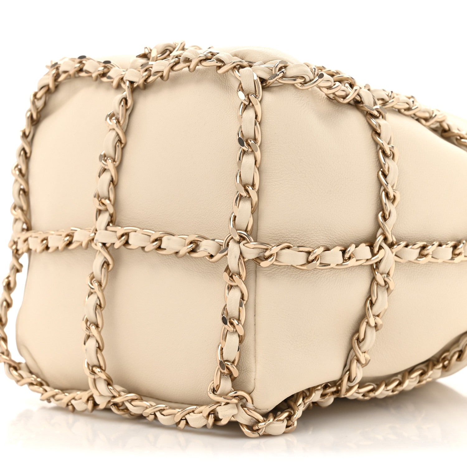 Chanel Lambskin Bucket Chain Drawstring Bag Beige 9 of 10