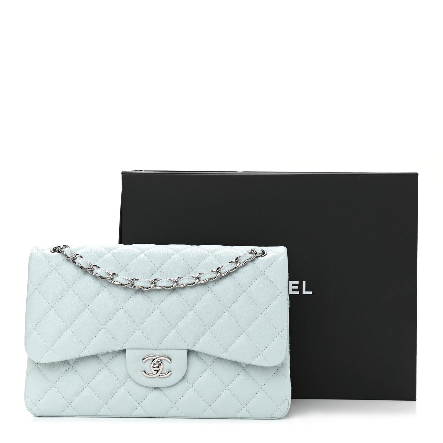 Caviar Quilted Jumbo Double Flap Light Blue