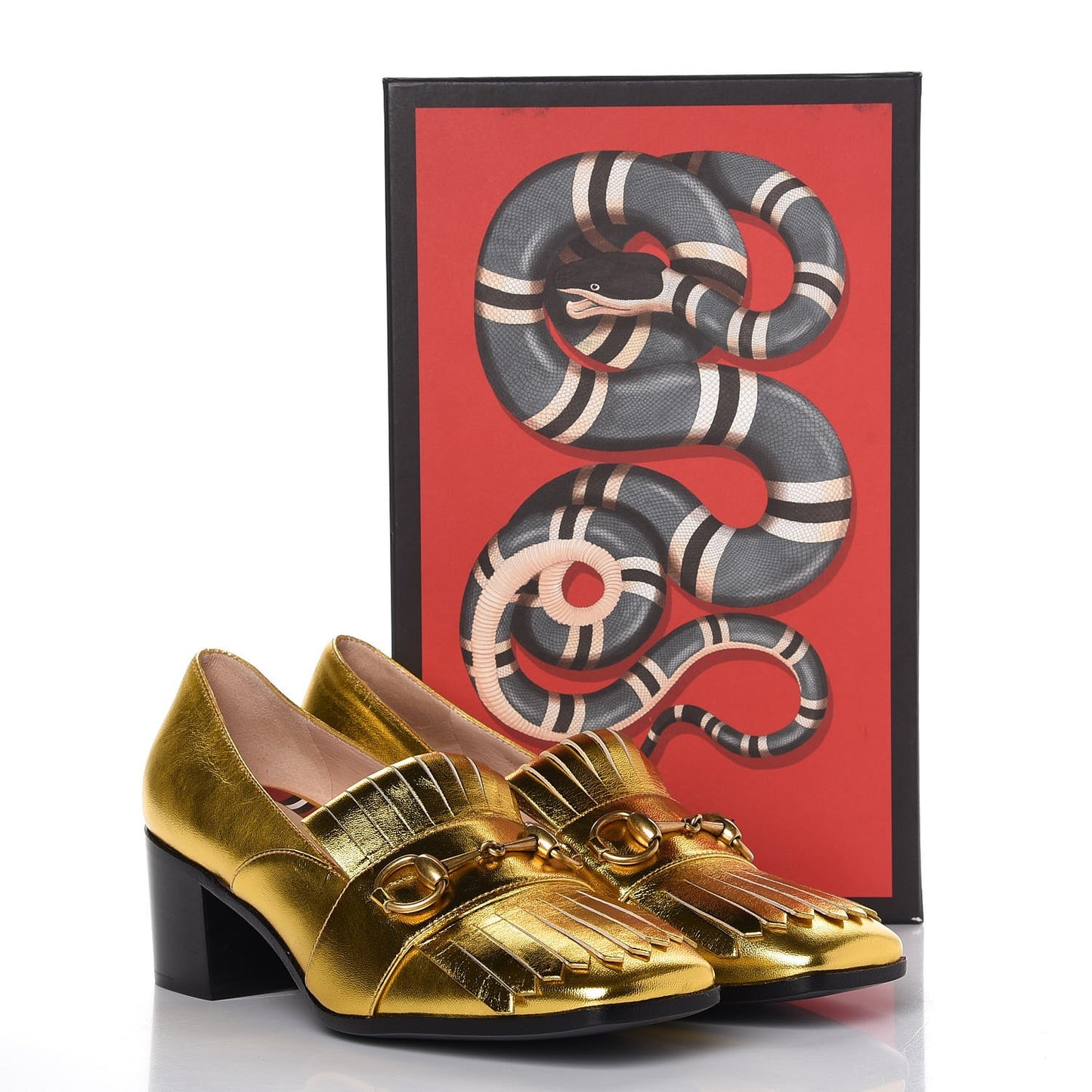 Metallic Nappa Silk Polly Kiltie Fringe 55mm Loafer Pumps 38.5 Oro Vecchio