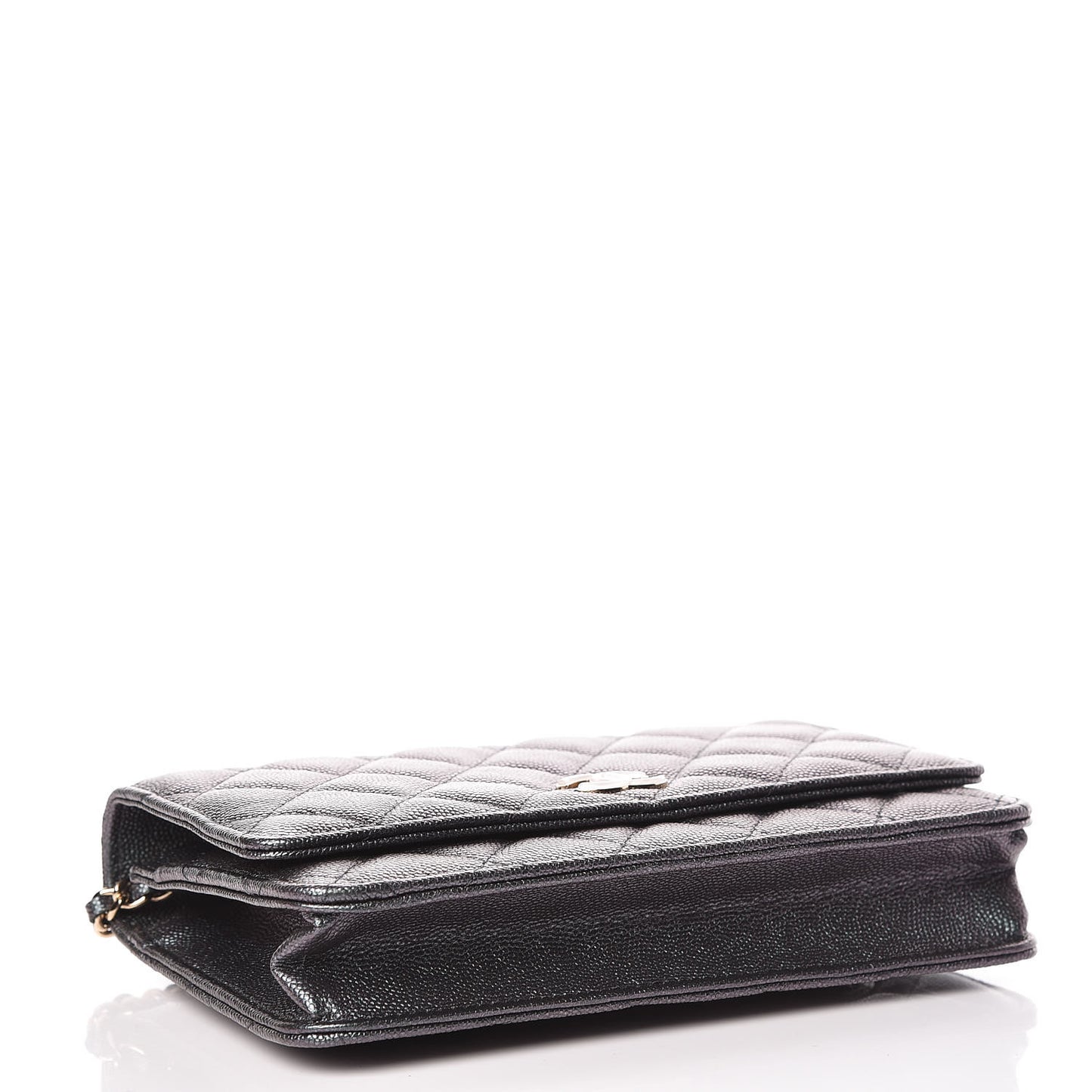 Iridescent Caviar Quilted Wallet On Chain WOC Black
