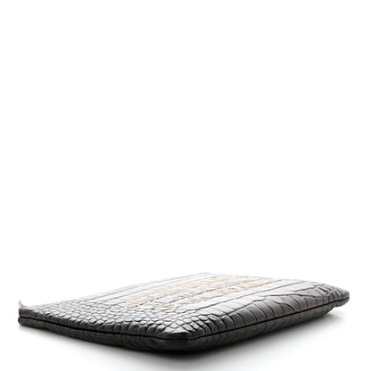 Chanel Calfskin Crocodile Embossed Cocodile Medium Cosmetic Case Black Gold 4 of 7