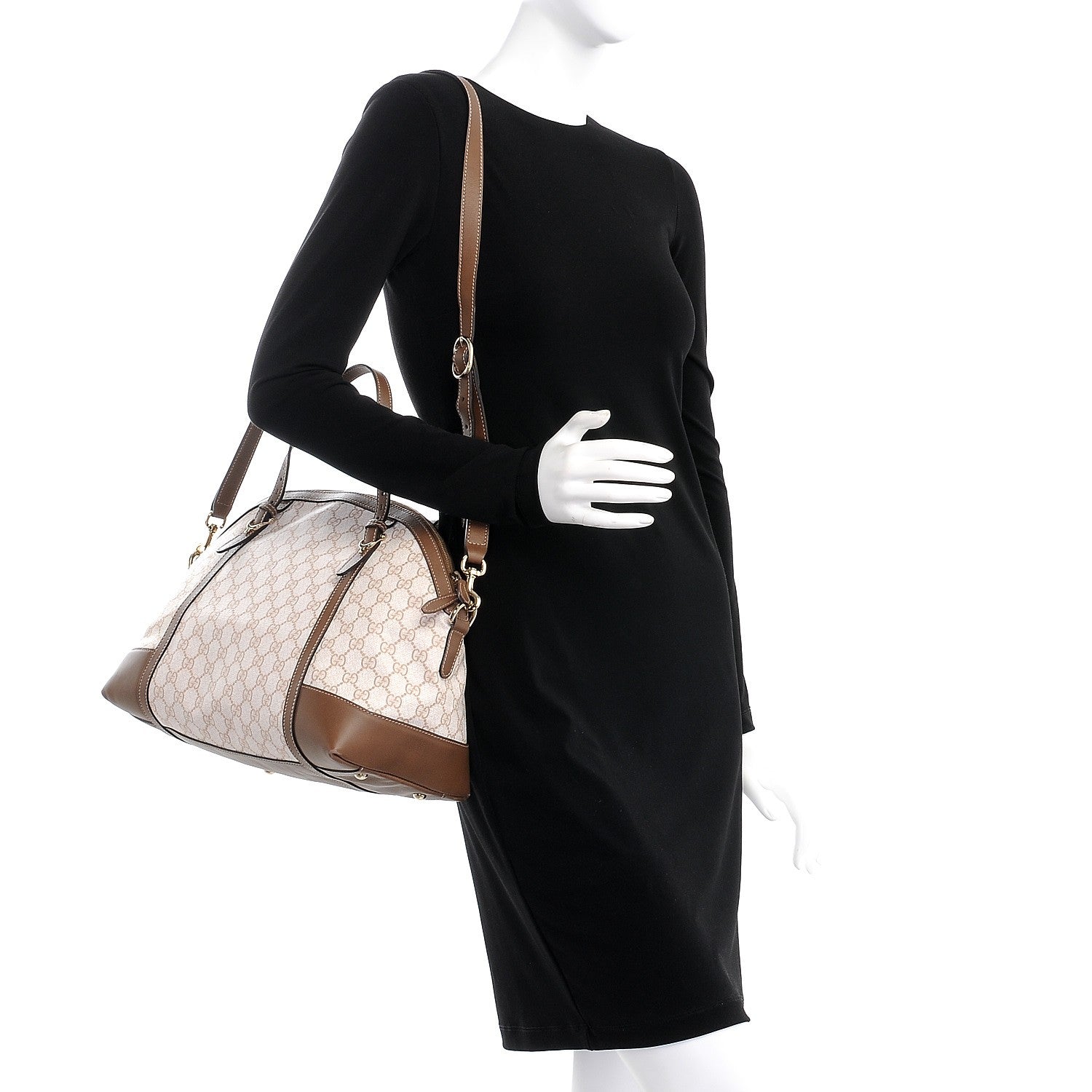 Gucci GG Supreme Monogram Calfskin Medium Nice Top Handle Dome Bag New Mystic White Beige Brown 2 of 13