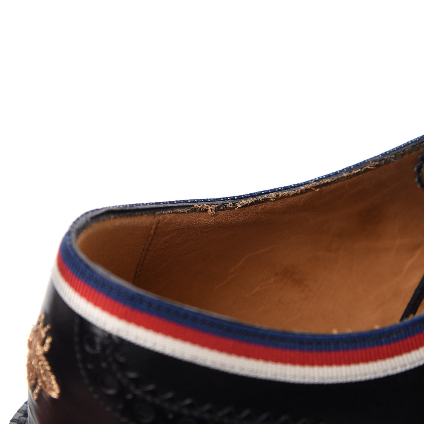 Calfskin Bee Star Embroidered Mens Captoe Derby Loafers 6 Black
