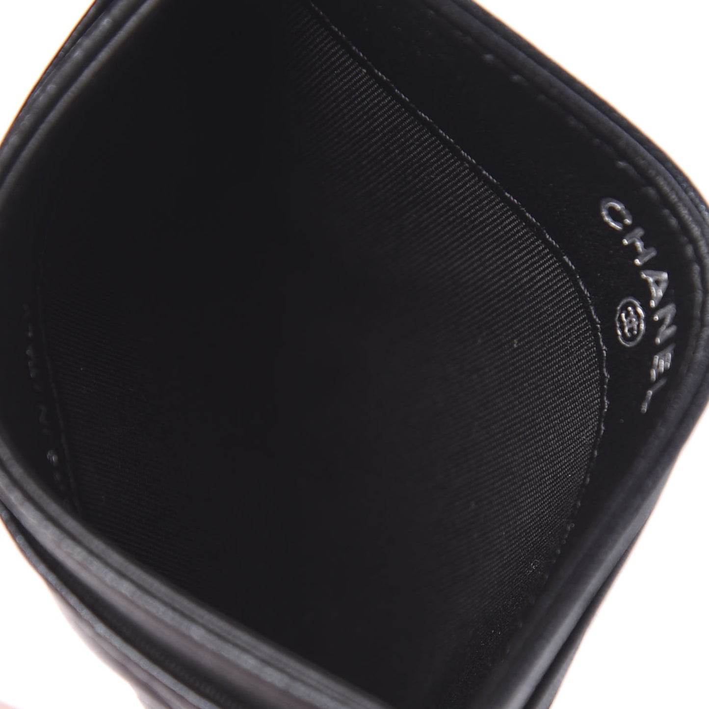 Lambskin Camellia Embossed Card Holder Black