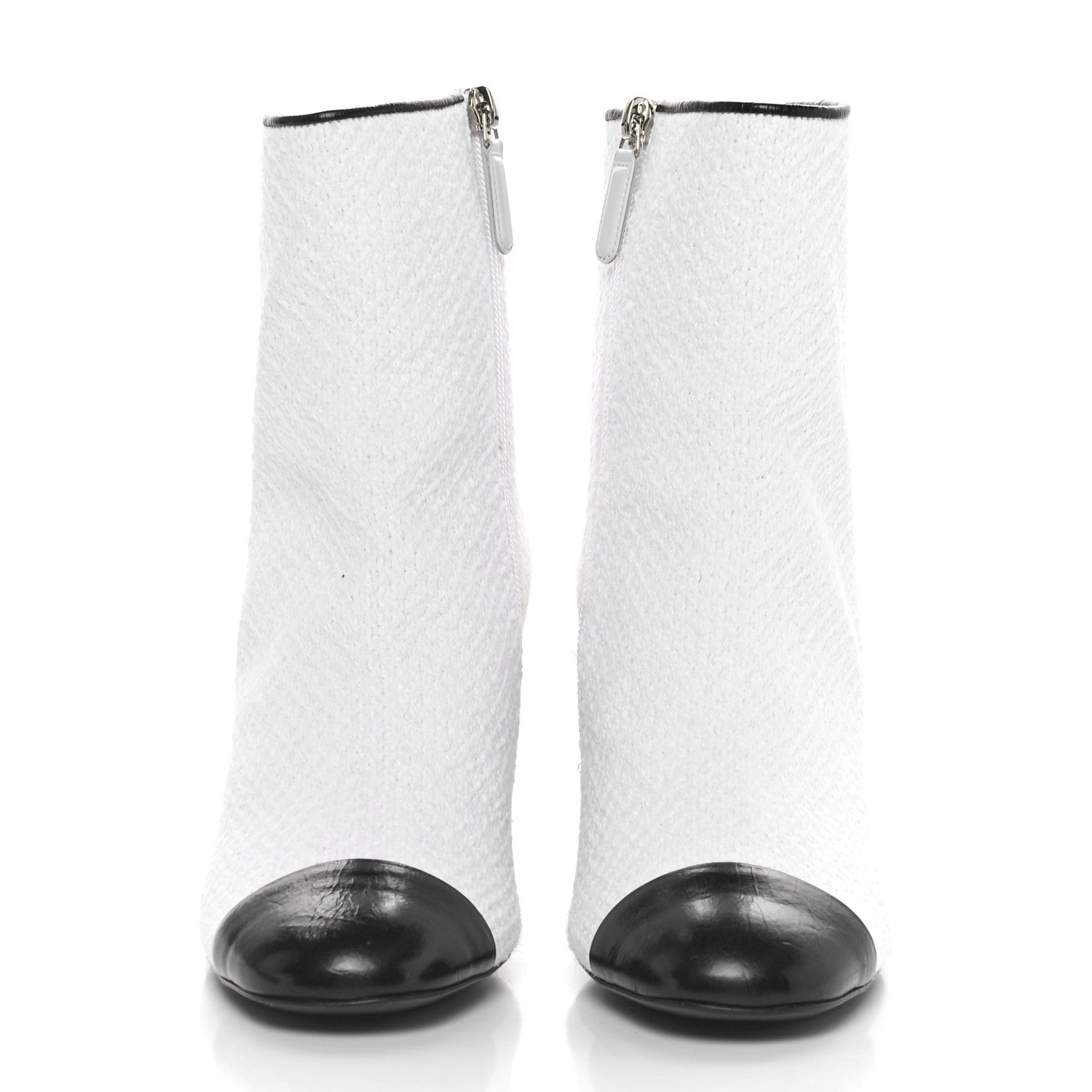 Chanel Tweed Cap Toe CC Ankle Boots 39.5 White Black 2 of 9