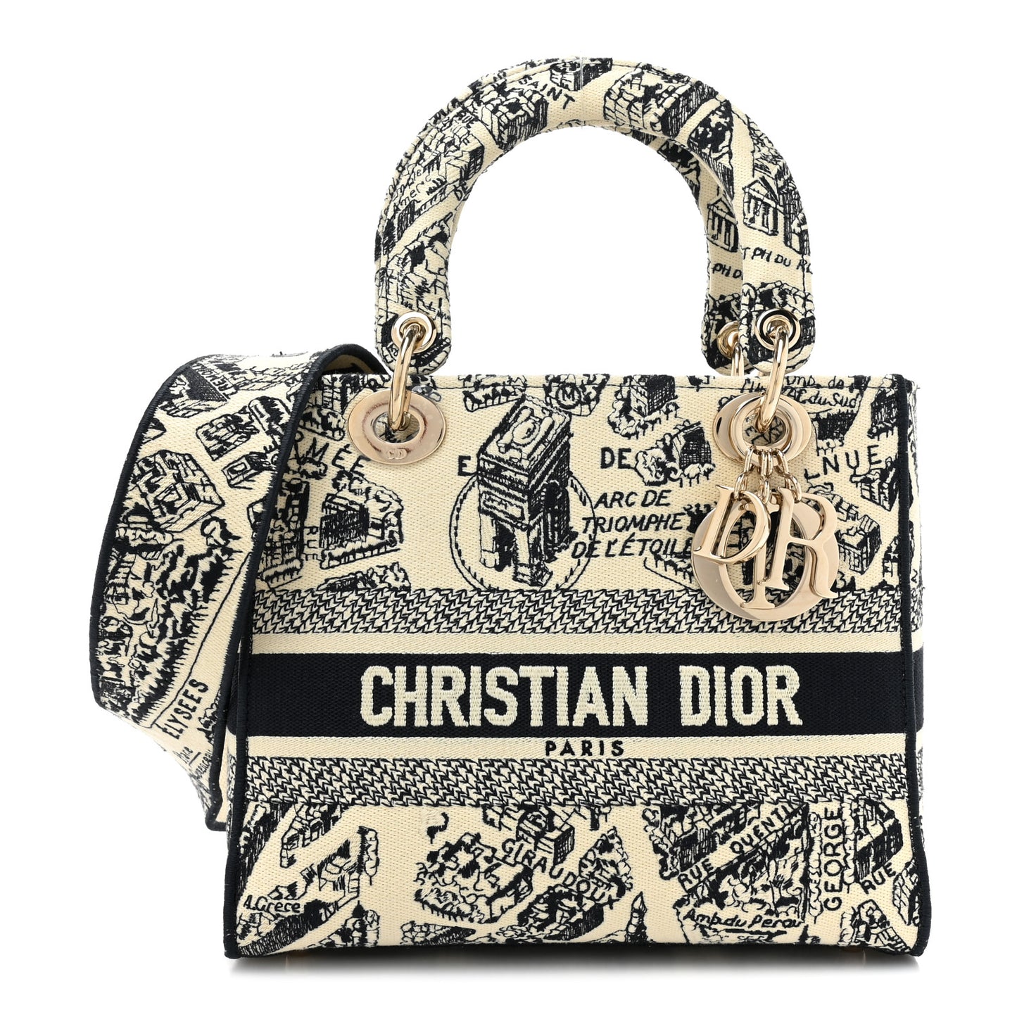 Canvas Embroidered Medium Plan de Paris Lady D-Lite Beige Black