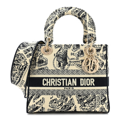 Christian Dior Canvas Embroidered Medium Plan de Paris Lady D-Lite Beige Black 1 of 9