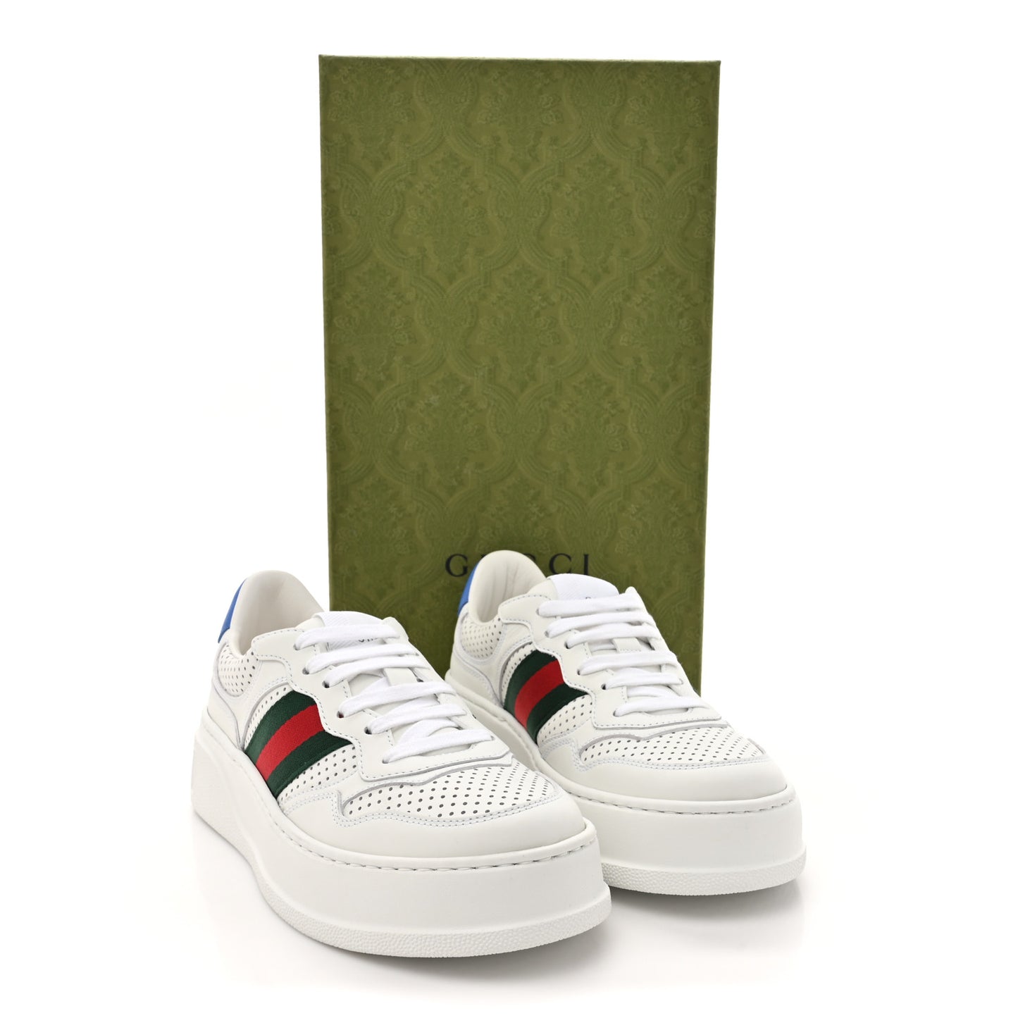Calfskin Web Perforated Womens Platform 55mm Sneakers 37.5 White Bright Splash