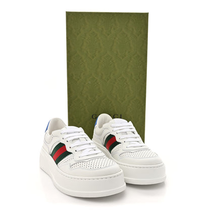 Gucci Calfskin Web Perforated Womens Platform 55mm Sneakers 37.5 White Bright Splash 10 of 10