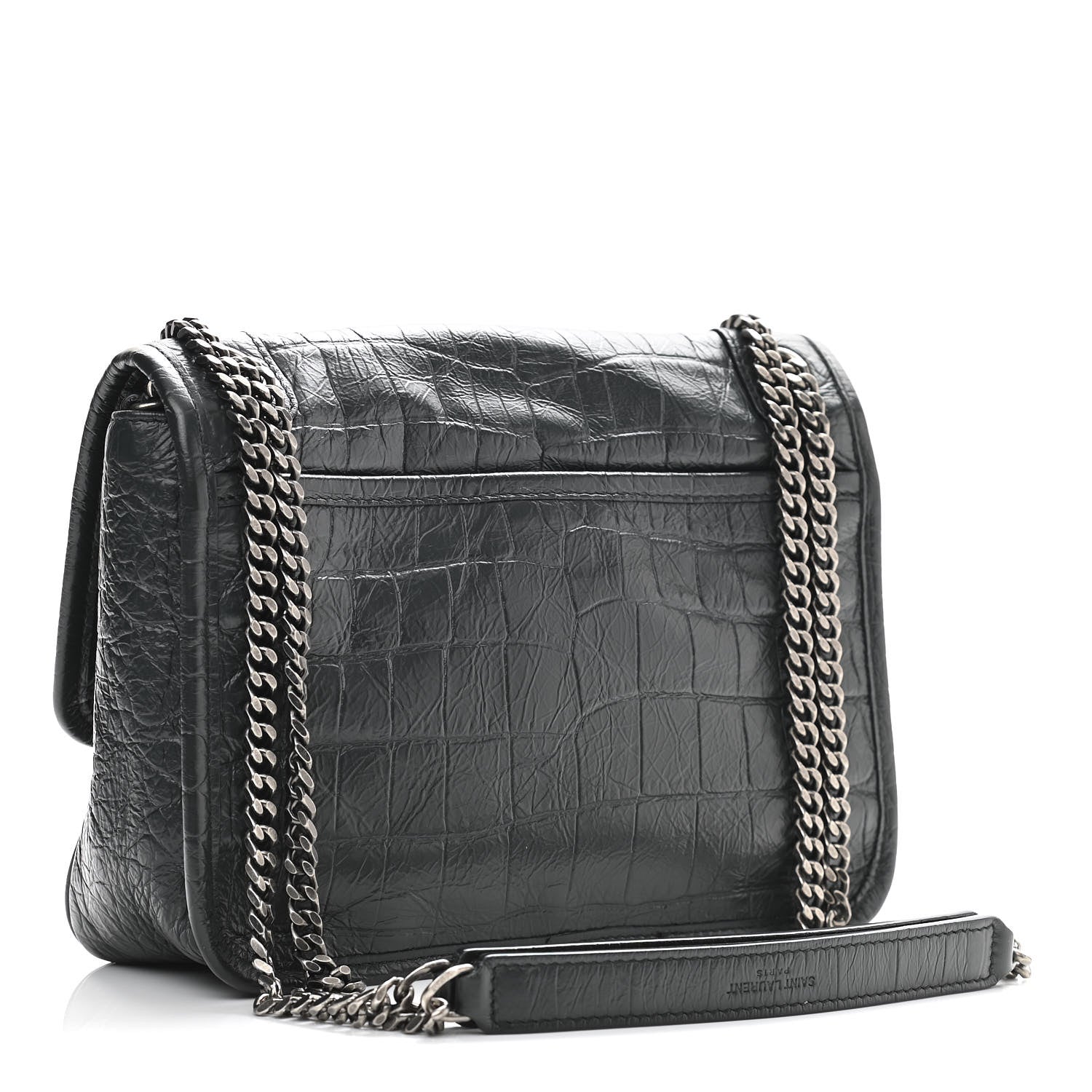 Saint Laurent Calfskin Crocodile Embossed Monogram Baby Niki Chain Satchel Algea 2 of 11