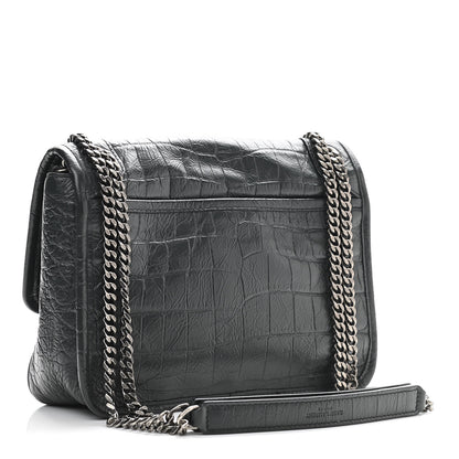 Saint Laurent Calfskin Crocodile Embossed Monogram Baby Niki Chain Satchel Algea 2 of 11