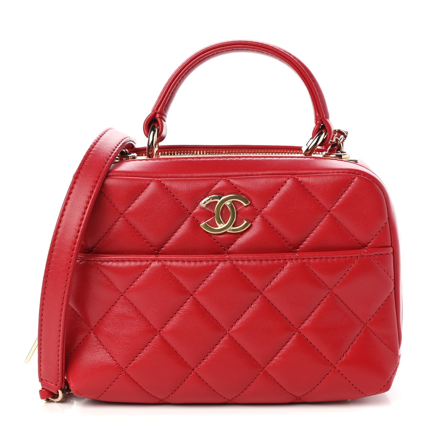 Lambskin Quilted Small Trendy CC Bowling Bag Red