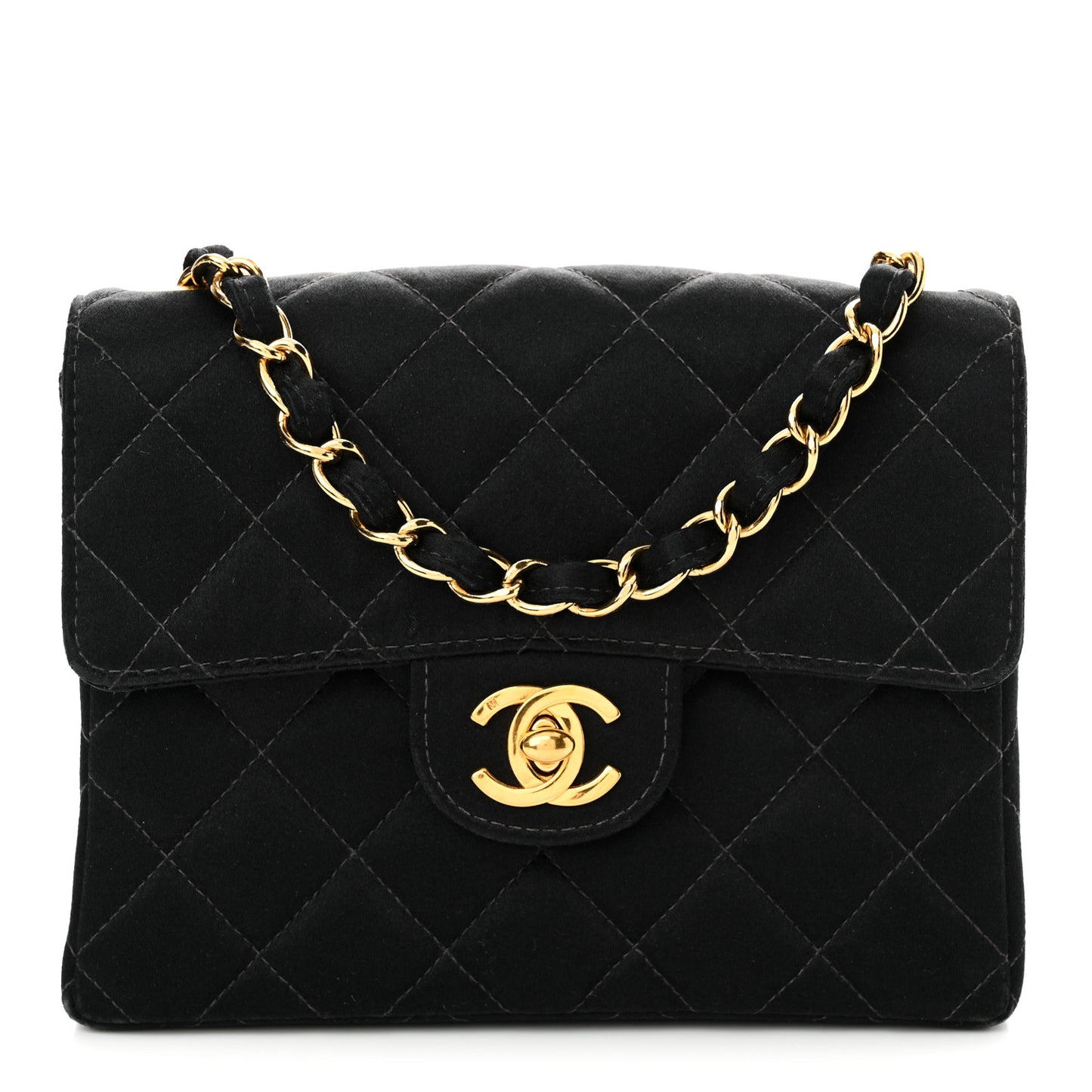 Satin Quilted Mini Square Flap Black