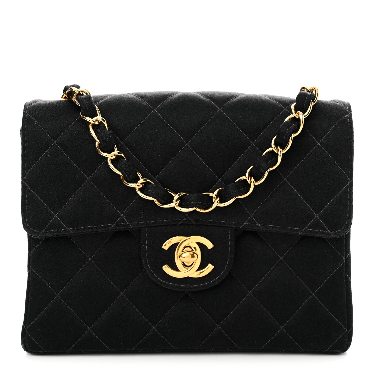 Chanel Satin Quilted Mini Square Flap Black 1 of 16