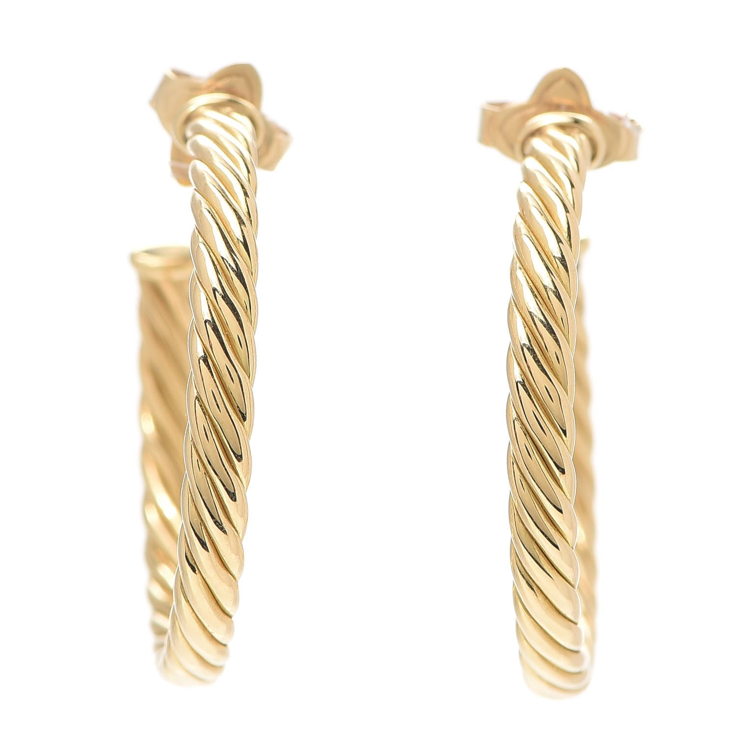 David Yurman 18K Yellow Gold Sculpted Cable Hoop Earrings 1 of 4