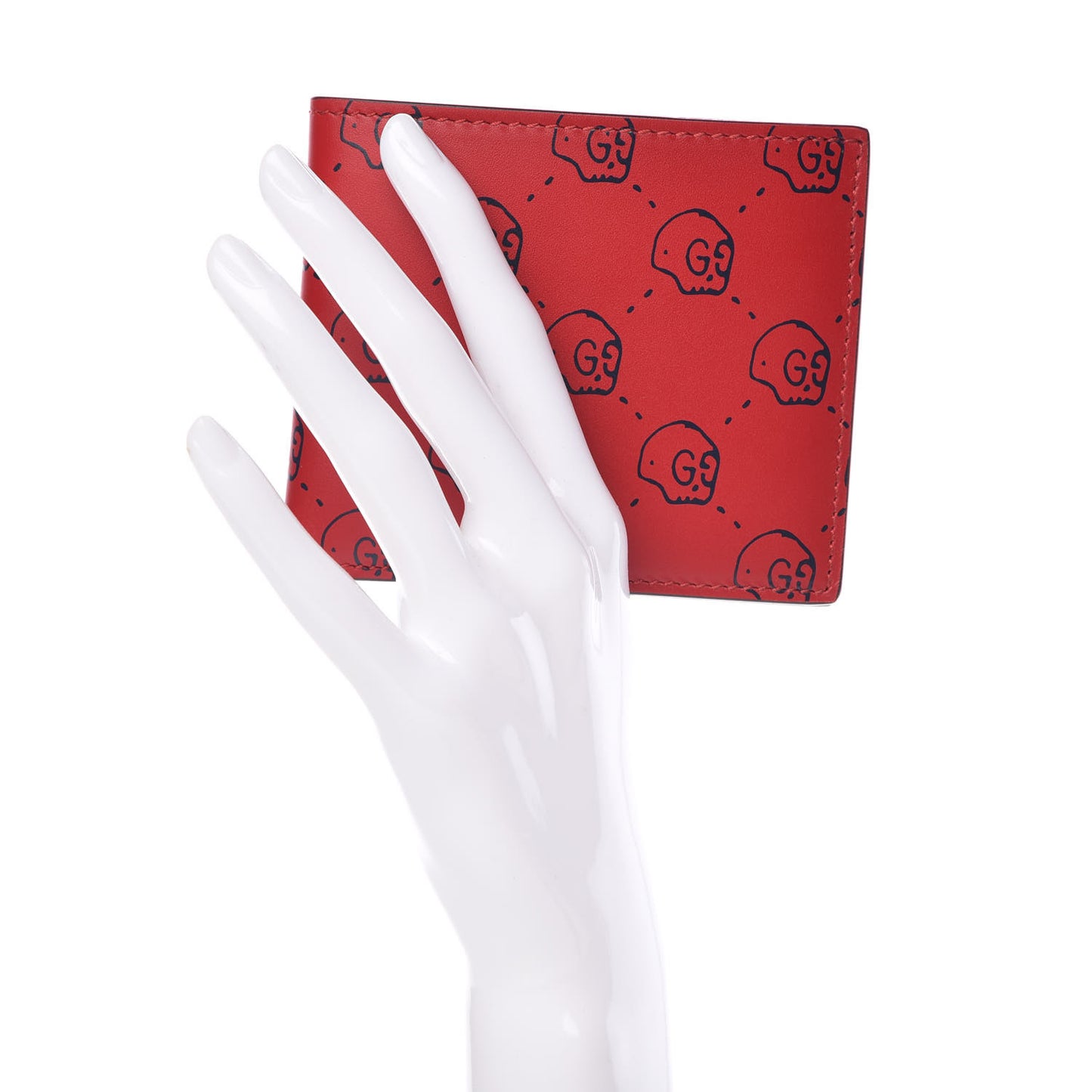Calfskin GucciGhost Hamlet Skull Wallet Hibiscus Red