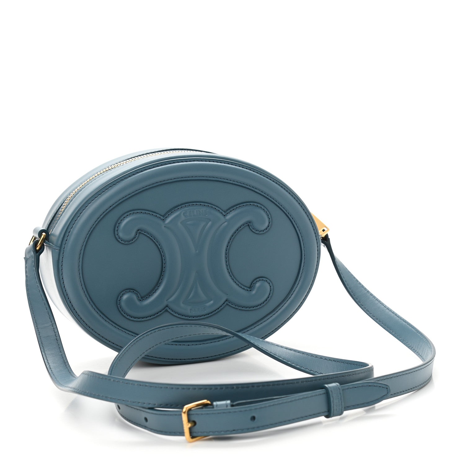 Celine Smooth Calfskin Cuir Triomphe Oval Bag Denim 3 of 9