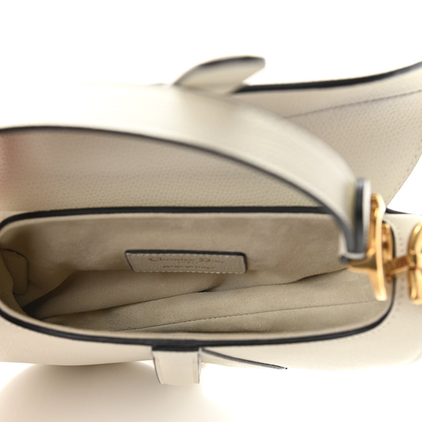 Grained Calfskin Mini Saddle Bag White